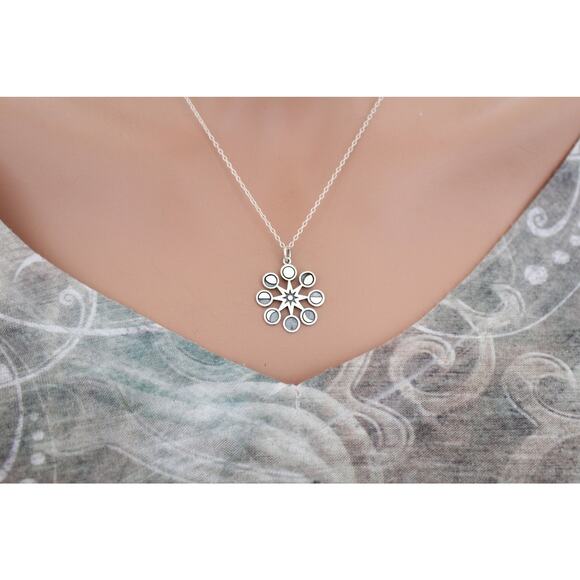 Sterling Silver Moon Phases Pendant in Sun Charm Necklace